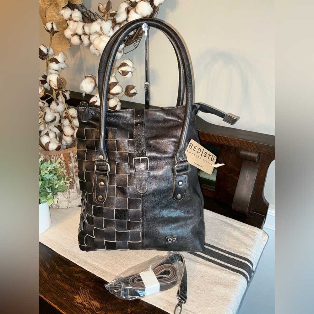 NWT Bed Stu Leather Rachel Shoulder Crossbody Bag Tote Black Rustic Retail $345